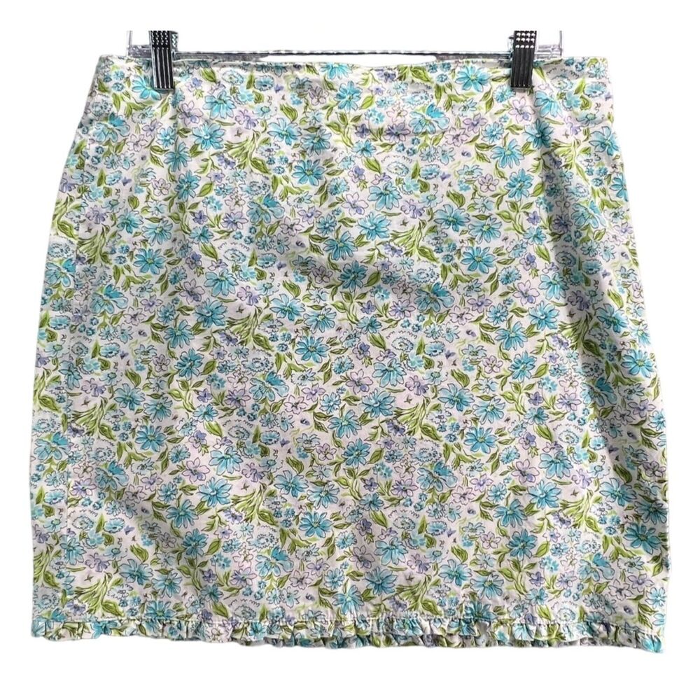 Jones New York Skirt Womens 12P Multi Floral Print Stretch Ruffle Hem Cottage